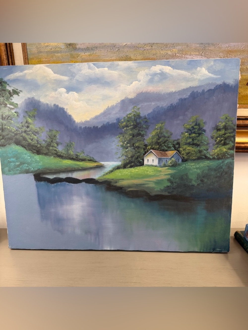 Original Artwork Oil Painting Cottage By The River Landscape 16x20” Canvas Art